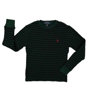 Polo Ralph Lauren Waffle Knit Long Sleeve Shirt Boys Small 8 Black Green